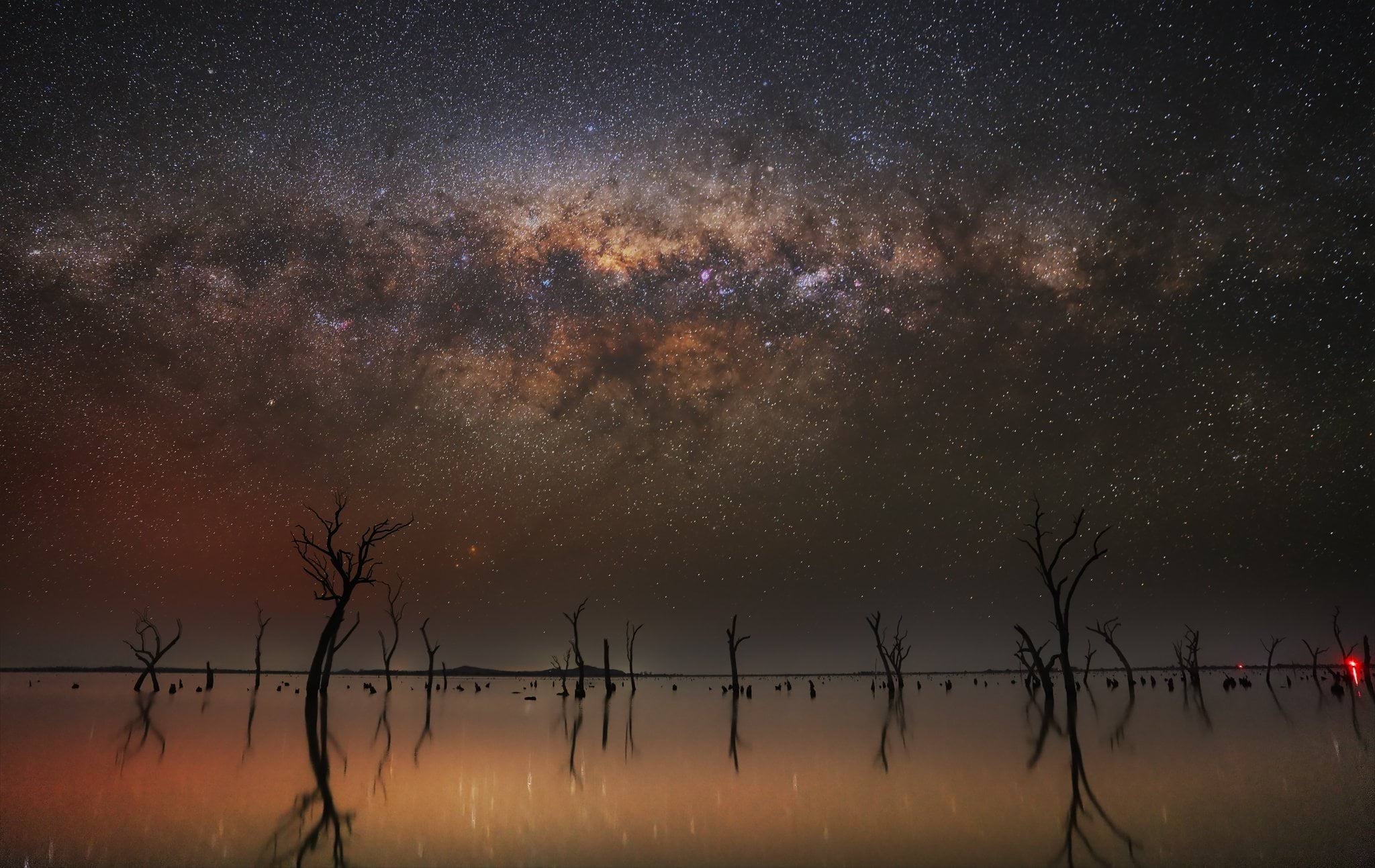 Galaxy sets over Kow (Ghow) Swamp The moonlit night sky, adorned by countless stars, sets over the Kow Swamp in north-central Victoria